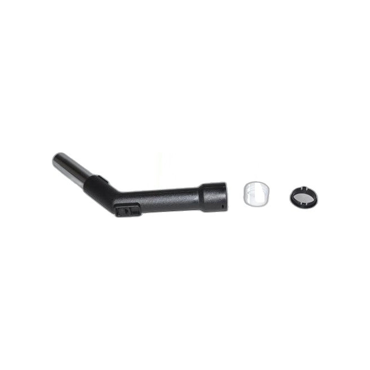 Curved Hose End - 1.25 Inch Metal with Repair Kit, Black
