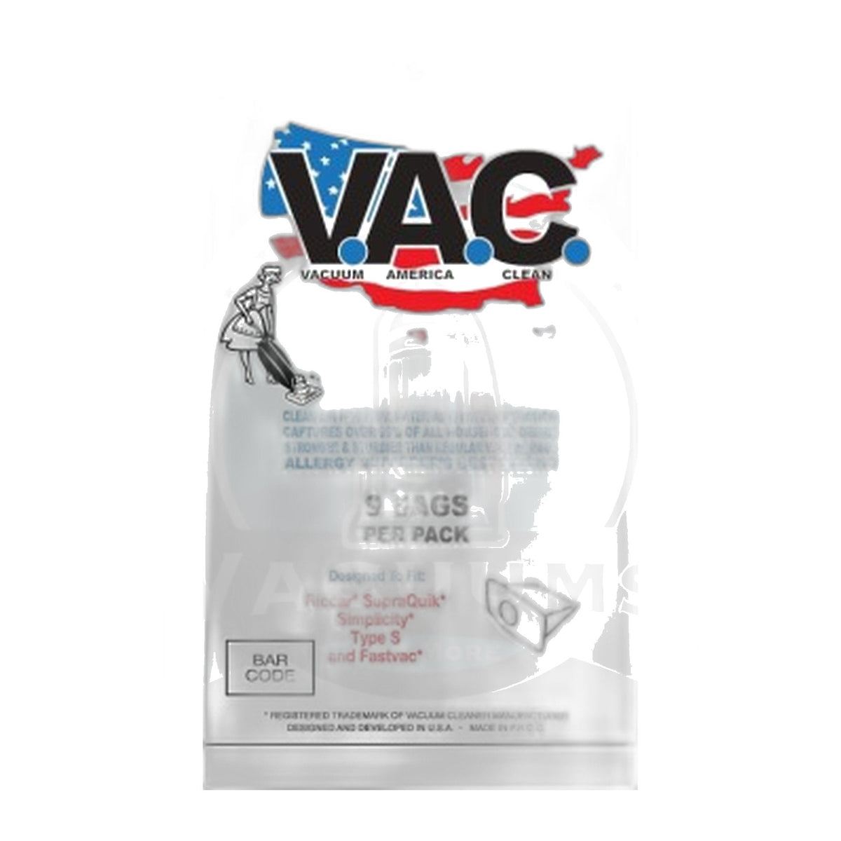 Perfect Type S HEPA Bags for Riccar SupraLite & Simplicity FastVac, 9-Pack