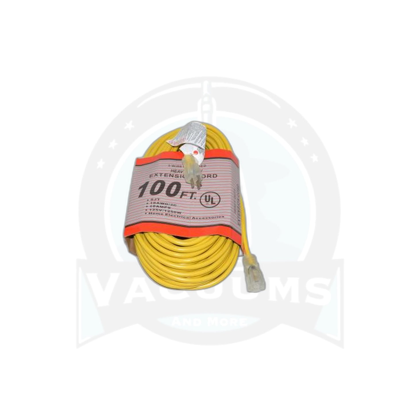 Commercial Extension Cord - 100 Foot - 16/3 - Yellow - Lighted Ends - Vacuums and More