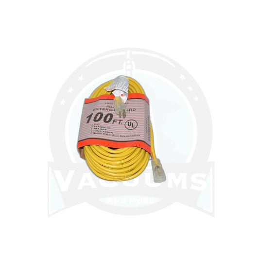 Commercial Extension Cord - 100 Foot - 16/3 - Yellow - Lighted Ends - Vacuums and More