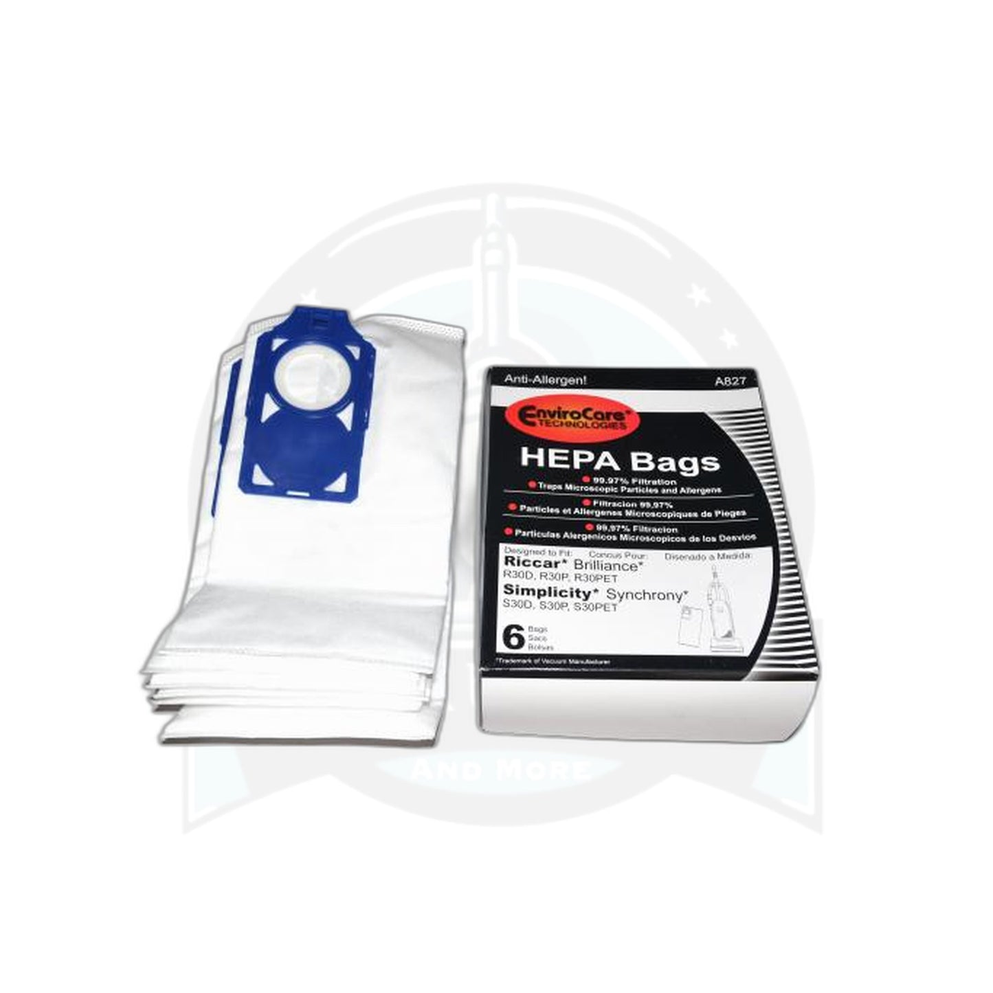 Riccar Paper Bags - 6 Pack-Brillance R30, Simplicity S30 - With Blue Docking System - Riccar