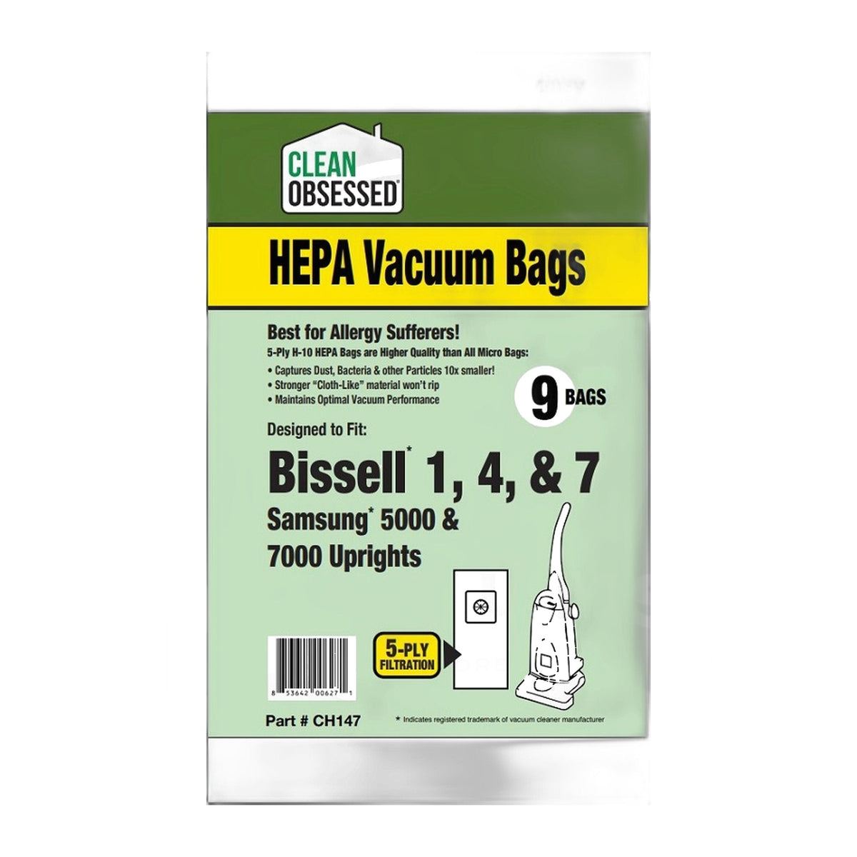 Clean Obsessed HEPA Bags for Bissell Style 1, 4 & 7, 9-Pack