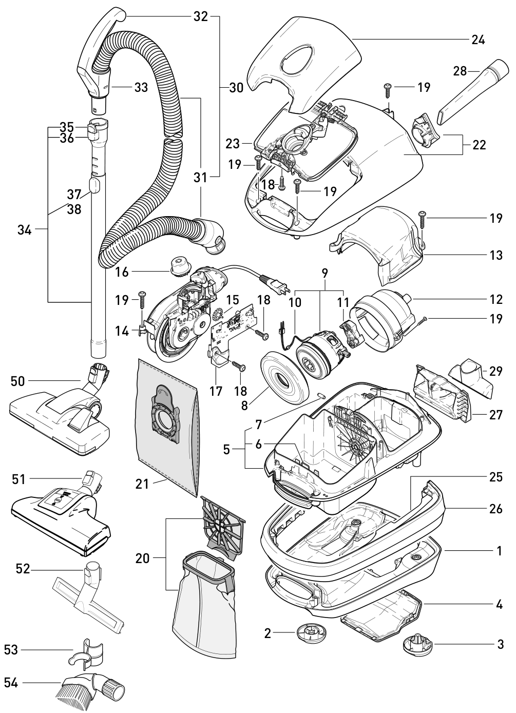 SEBO AIRBELT E1 Kombi exploded parts diagram