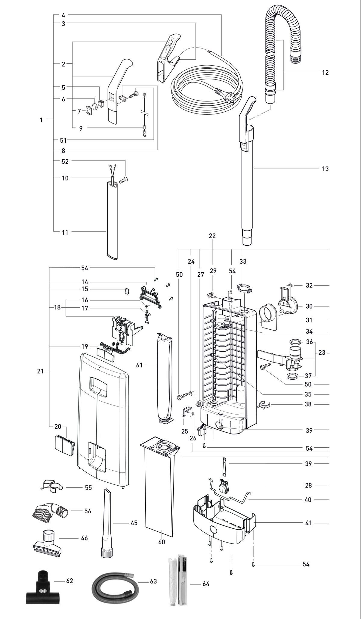 SEBO AUTOMATIC X7 Premium / PET exploded parts diagram